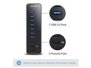 Anker 10 Port 60W USB 3.0 Hub with 7 Data Transfer Ports and 3 PowerIQ Charging Ports for iPhone iPad Samsung and More