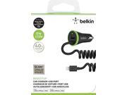Belkin Lightning Car Charger with 4 Feet Coiled Wired Charge Sync Cable and USB Retail Packaging