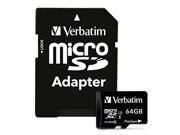 Verbatim 64 GB Premium microSDXC Memory Card with Adapter UHS I Class 10 44084