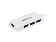 StarTech.com Portable 4 Port SuperSpeed Mini USB 3.0 Hub Four Port Mini USB Hub External USB 3 Hub with Built In Cable White