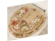 JEWEL SHELL SEASHELL AND SEAHORSE RESIN TOILET SEAT CHROME HINGES ELONGATED BEIGE