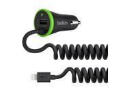 Belkin Boost Up Universal Lightning Car Charger with 4 Foot Coiled Wired Lightning ChargeSync Cable and USB Passthrough for iPhone 6S 6S Plus iPhone 6 6 Pl