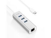 Anker USB C to 3 Port USB 3.0 Hub with Ethernet Adapter for USB Type C Devices Including the new MacBook 2016 ChromeBook Pixel and More Silver Aluminum