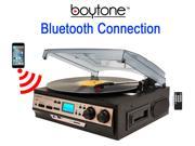 Boytone BT 27R C Bluetooth connection 3 Speed Stereo Turntable 2 built in Speakers Digital LCD Display AM FM Radio USB SD AUX Cassette MP3 WMA Playback Re
