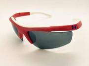 Under Armour UA Core Satin White Rubber Red Frame Blue Logo Gray Lens Sunglasses