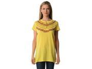 Blue Plate Women s Yellow Yoke Button Up Embroidered Top