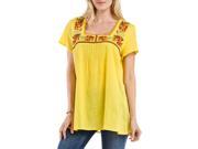 Blue Plate Women s Yellow Square Neck Embroidered Top