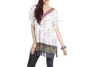 Blue Plate Women s Boho Off White V Neck Embroidered Poncho Top