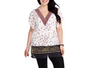 Blue Plate Women s Off White V Neck Embroidered Poncho Top