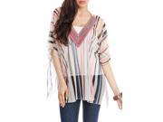 Blue Plate Women s Boho Pink Multi V Neck Embroidered Poncho Top