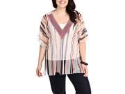 Blue Plate Women s Pink Multi V Neck Embroidered Poncho Top