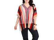 Blue Plate Women s Red V Neck Embroidered Poncho Top