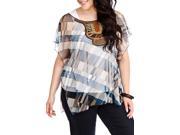 Blue Plate Women s Blue Brown Embroidered Mesh Top With Side Slits