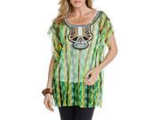 Blue Plate Women s Boho Green Embroidered Mesh Top With Side Slits