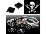 2PCS Wireless Universal Car Projection LED Projector Door Shadow Logo Light Welcome Lamps Courtesy Lights Kit Magnet Sensor White skull