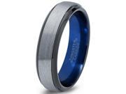 Tungsten Wedding Band Ring 6mm for Men Women Blue Black Grey Beveled Edge Brushed Polished Lifetime Guarantee