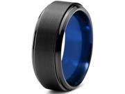 Tungsten Wedding Band Ring 8mm for Men Women Blue Black Beveled Edge Brushed Polished Lifetime Guarantee