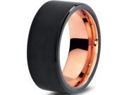 Tungsten Wedding Band Ring 9mm for Men Women Black 18K Rose Gold Plated Pipe Cut Brushed Polished Lifetime Guarantee