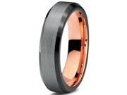 Tungsten Wedding Band Ring 4mm for Men Women Black 18K Rose Gold Plated Beveled Edge Brushed Polished Lifetime Guarantee