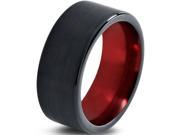 Tungsten Wedding Band Ring 10mm for Men Women Red Black Flat Pipe Cut Brushed Polished Lifetime Guarantee