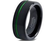 Tungsten Wedding Band Ring 10mm for Men Women Green Black Pipe Cut Brushed Polished Offset Line Lifetime Guarantee
