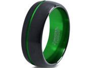 Tungsten Wedding Band Ring 8mm for Men Women Green Black Domed Brushed Polished Offset Line Lifetime Guarantee