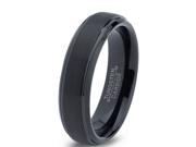 Tungsten Wedding Band Ring 6mm for Men Women Comfort Fit Black Beveled Edge Brushed Lifetime Guarantee