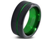Tungsten Wedding Band Ring 10mm for Men Women Green Black Pipe Cut Brushed Polished Lifetime Guarantee