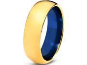 Tungsten Wedding Band Ring 8mm for Men Women Blue 18k Yellow Gold Plated Domed Polished Lifetime Guarantee