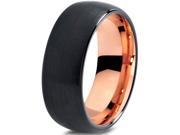 Tungsten Wedding Band Ring 8mm for Men Women Black 18K Rose Gold Plated Domed Brushed Polished Lifetime Guarantee