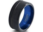 Tungsten Wedding Band Ring 4mm for Men Women Blue Black Pipe Brushed Polished Offset Line Lifetime Guarantee