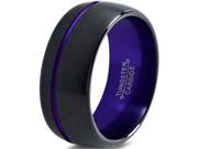 Tungsten Wedding Band Ring 10mm for Men Women Purple Black Domed Brushed Polished Offset Line Lifetime Guarantee