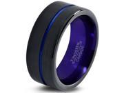 Tungsten Wedding Band Ring 10mm for Men Women Blue Purple Black Pipe Cut Brushed Polished Lifetime Guarantee