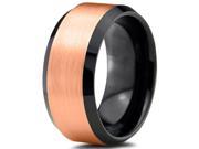 Tungsten Wedding Band Ring 10mm for Men Women Black 18K Rose Gold Plated Beveled Edge Brushed Polished Lifetime Guarantee