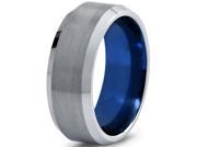 Tungsten Wedding Band Ring 8mm for Men Women Blue Grey Beveled Edge Brushed Lifetime Guarantee