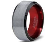 Tungsten Wedding Band Ring 10mm for Men Women Red Black Grey Beveled Edge Brushed Polished Lifetime Guarantee