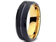 Tungsten Wedding Band Ring 6mm for Men Women Black 18K Yellow Beveled Edge Brushed Polished Lifetime Guarantee