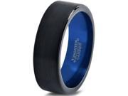 Tungsten Wedding Band Ring 4mm for Men Women Black Blue Pipe Cut Brushed Lifetime Guarantee