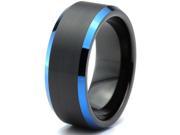 Tungsten Wedding Band Ring 8mm for Men Women Blue Black Beveled Edge Brushed Lifetime Guarantee