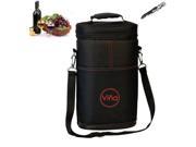 Vina® 2 bottle Champagne Carrying Tote Picnic Cooler Insulated Wine Carrier Bag Black Free Corkscrew