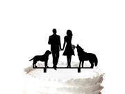 Sweet Couple with Tame Dogs Wedding Silhouette Acylic Cake Topper