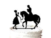 Bride Hold Flowers and Groom with Horse Wedding Cake Topper Silhouette