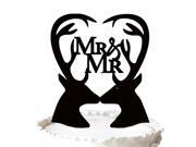 Customized Double Deers Silhouette with Script Mr and Mr in Heart Wedding Cake Topper