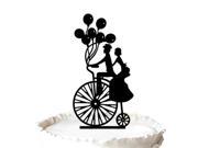 Bride and Groom in The Bike with Balloons Wedding Cake Topper Victorian Silhouette