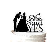 Wedding Cake Topper She Said YES Gentle Groom and Beautiful Bride Silchouette Engagement Cake Topper