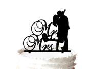 Kissing Bride and Groom with Script Mr Mrs Silhouette Cake Topper Sweet Heart Wedding Toppers Modern Wedding Decor