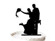 Funny The Groom and Baldheaded Bride Taking Wig Silhouette Wedding Cake Topper