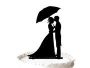 Wedding Cake Topper Silhouette Sweet Kissing Groom and Bride under the Umbrella Special Elegant Modern Weddding Shower Cake Topper