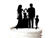Family Bride and Groom Hand in Hand with Infant and Boy Wedding Topper