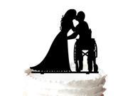 Bride Sweet Kissing The bride in a Wheelchair Silhouette Wedding Cake Topper